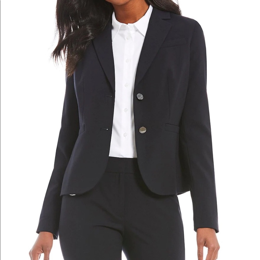 Calvin Klein Luxe Stretch 2 Button Notch Lapel Long Sleeve Blazer - Navy